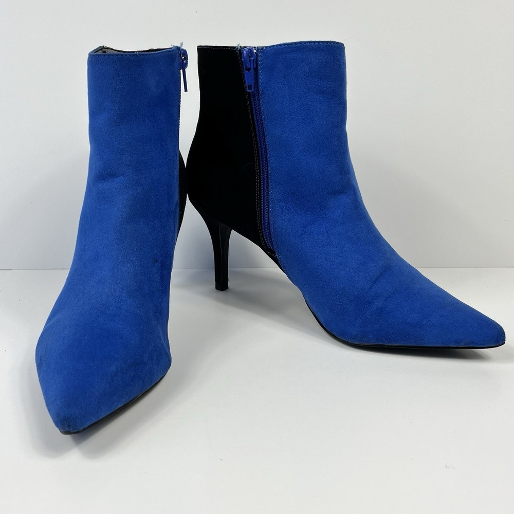 Dolce Womens Suede Stiletto Heel Ankle Boot Size 7.5 Blue Black Modern Sleek - Picture 2 of 13